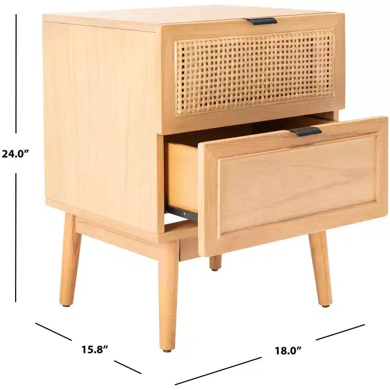2-Drawer Rattan Nightstand – Mid-Century Coastal Style