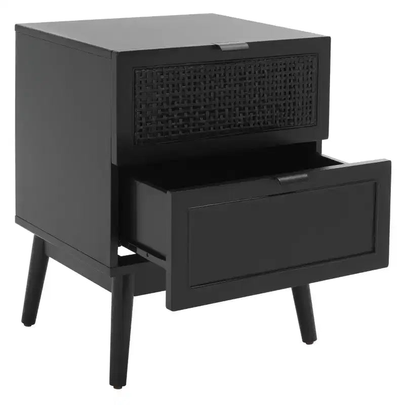 2-Drawer Rattan Nightstand – Mid-Century Coastal Style
