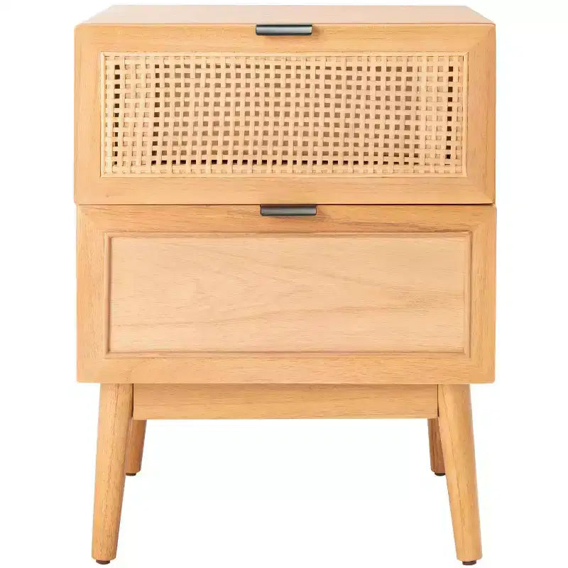 2-Drawer Rattan Nightstand – Mid-Century Coastal Style