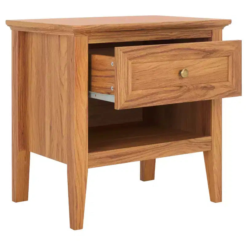 1-Drawer 1-Shelf Nightstand – Warm Wood Grain Finish, Timeless Elegance