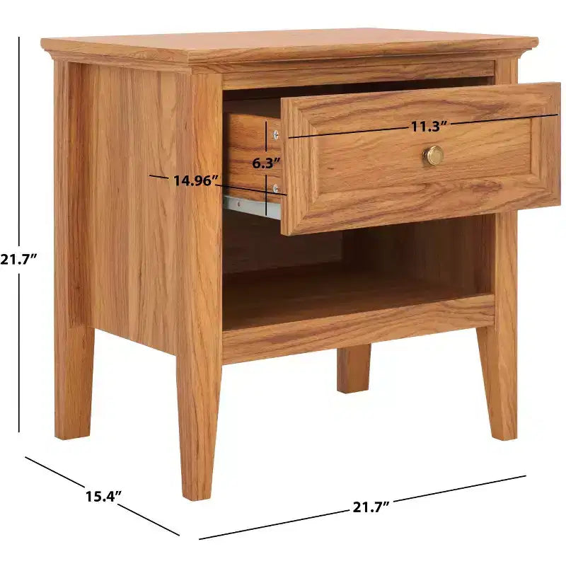 1-Drawer 1-Shelf Nightstand – Warm Wood Grain Finish, Timeless Elegance