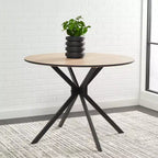 Tavolo da pranzo bistrot Mid-Century Modern – Piano in legno naturale e base inclinata nera
