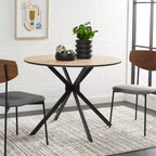Tavolo da pranzo bistrot Mid-Century Modern – Piano in legno naturale e base inclinata nera