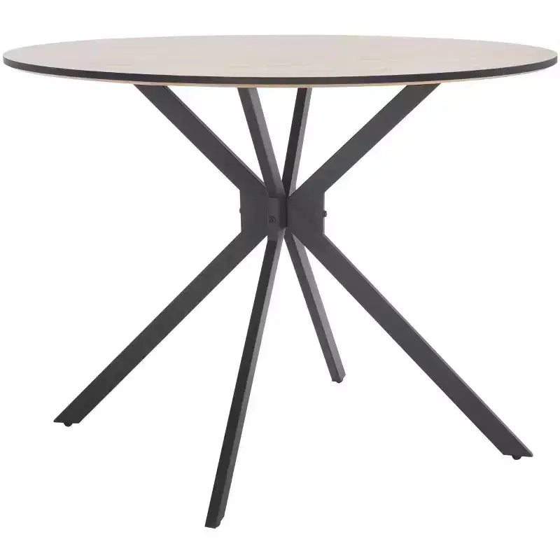 Mid-Century Modern Bistro Dining Table – Natural Wood Top & Black Angled Base