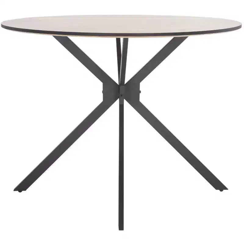 Mid-Century Modern Bistro Dining Table – Natural Wood Top & Black Angled Base