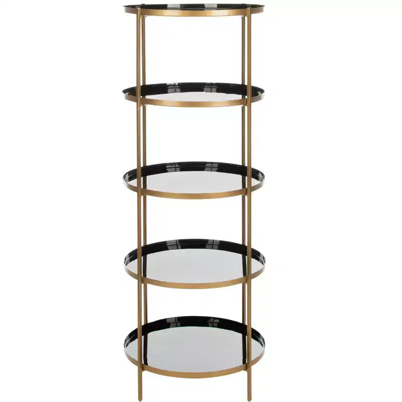 5-Tier Round Etagere Bookshelf – White Enamel & Brass Finish