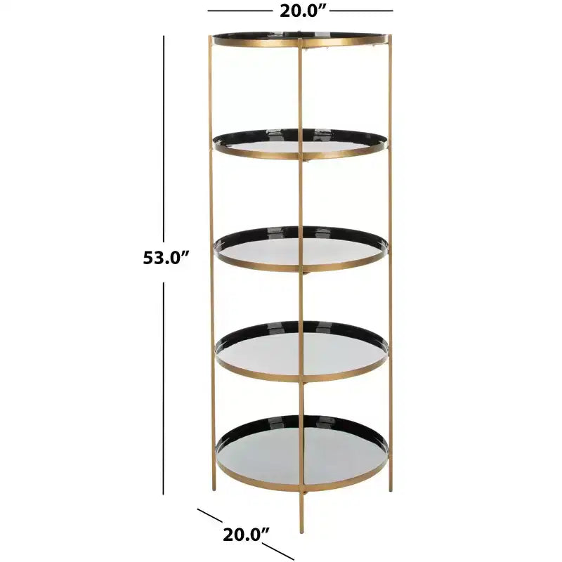 5-Tier Round Etagere Bookshelf – White Enamel & Brass Finish