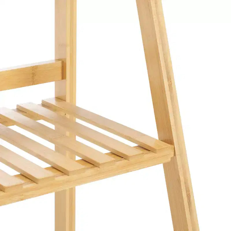 4-Tier Bamboo Ladder Bookshelf – Natural Finish, Open Back