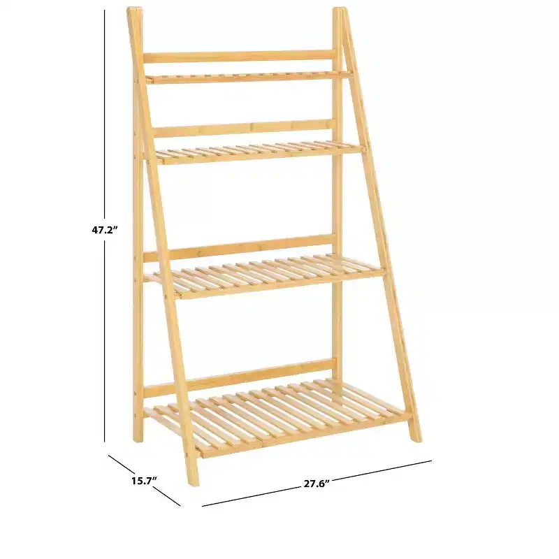 4-Tier Bamboo Ladder Bookshelf – Natural Finish, Open Back