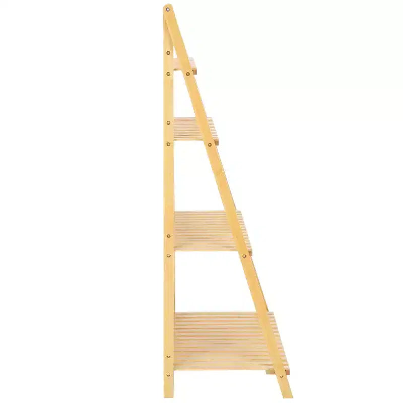 4-Tier Bamboo Ladder Bookshelf – Natural Finish, Open Back