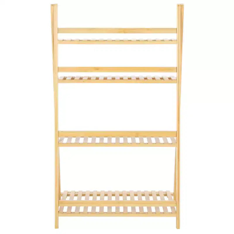 4-Tier Bamboo Ladder Bookshelf – Natural Finish, Open Back