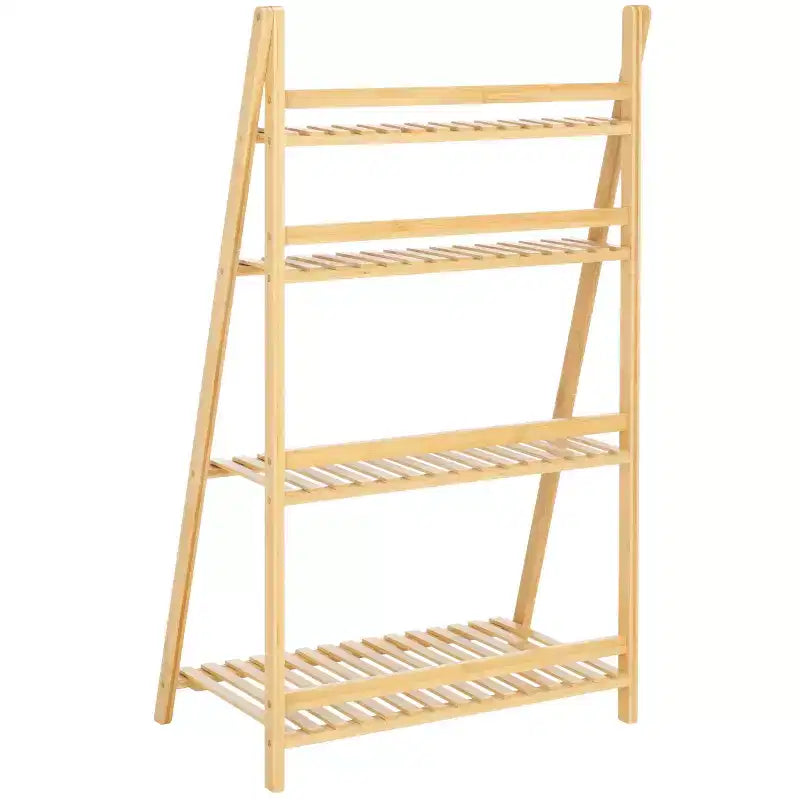 4-Tier Bamboo Ladder Bookshelf – Natural Finish, Open Back