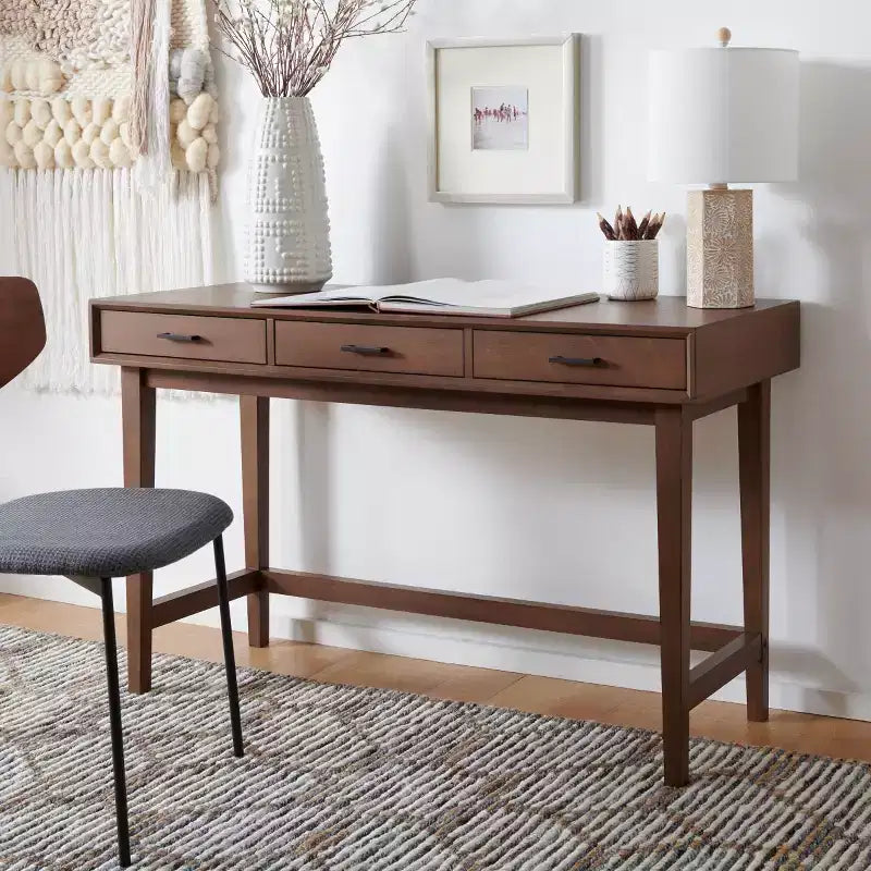 3-Drawer Wood Writing Desk – Brown Finish with Zinc Alloy Handles
