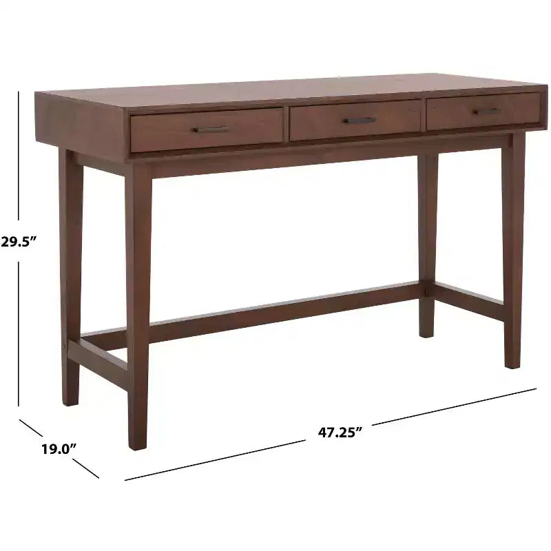 3-Drawer Wood Writing Desk – Brown Finish with Zinc Alloy Handles
