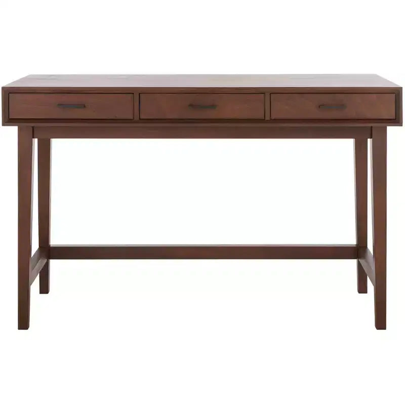 3-Drawer Wood Writing Desk – Brown Finish with Zinc Alloy Handles